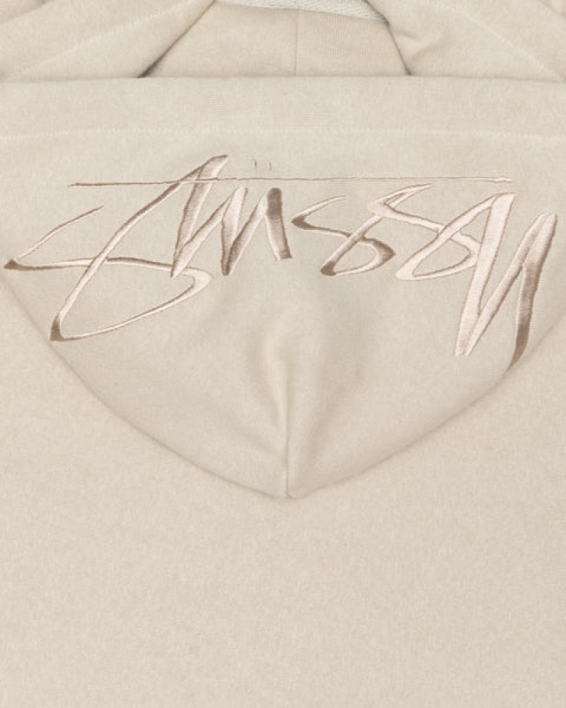 Men Stussy Back Hood Applique Hood Sweatshirts Khaki Australia | QMB-7150