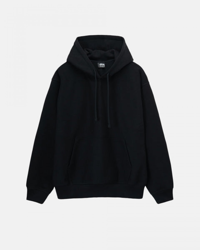 Men Stussy Back Hood Applique Hoodie Black Australia | JWQ-7190