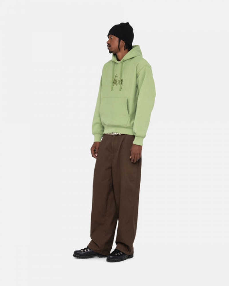 Men Stussy Basic Applique Hood Sweatshirts Green Australia | GET-9992