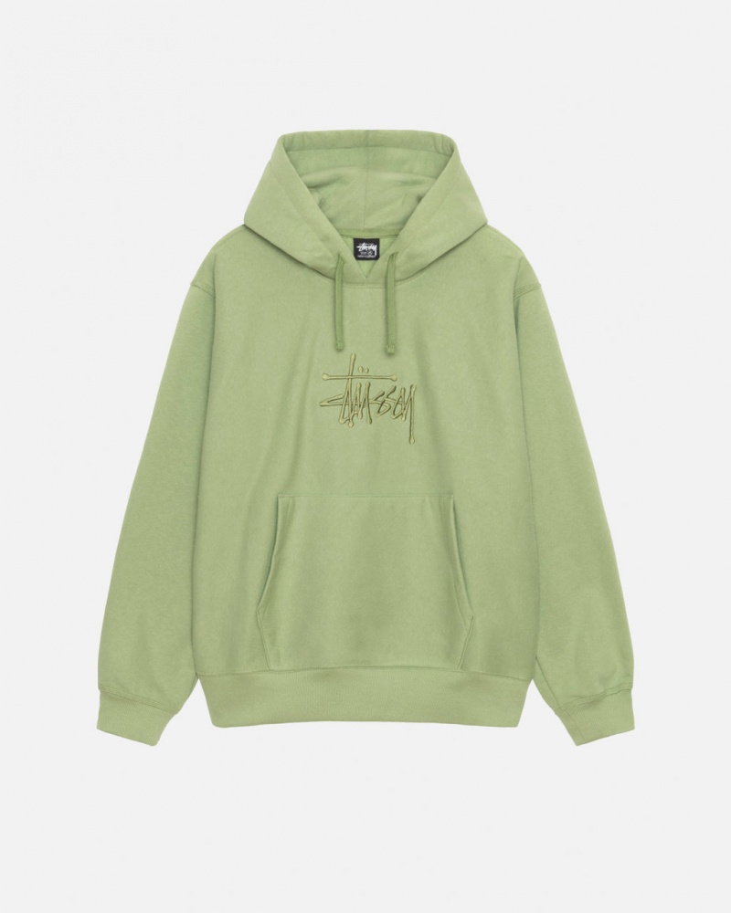 Men Stussy Basic Applique Hood Sweatshirts Green Australia | GET-9992