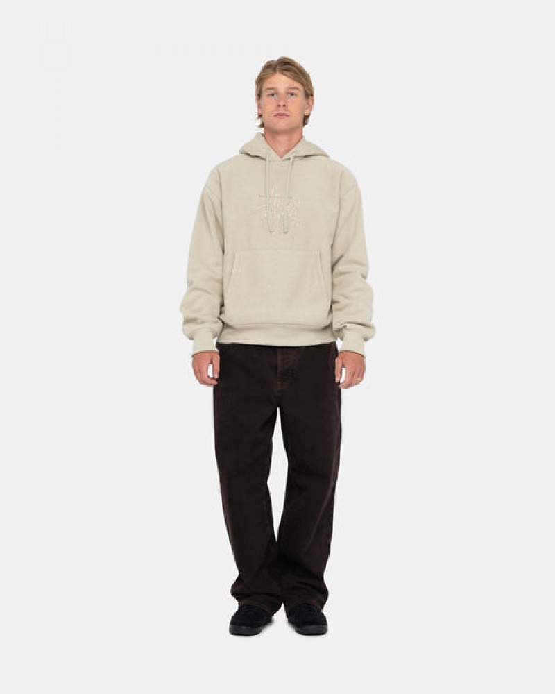 Men Stussy Basic Applique Hood Sweatshirts Khaki Australia | DRL-5414