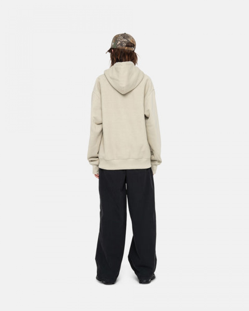 Men Stussy Basic Applique Hood Sweatshirts Khaki Australia | DRL-5414