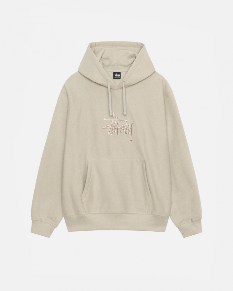 Men Stussy Basic Applique Hood Sweatshirts Khaki Australia | DRL-5414