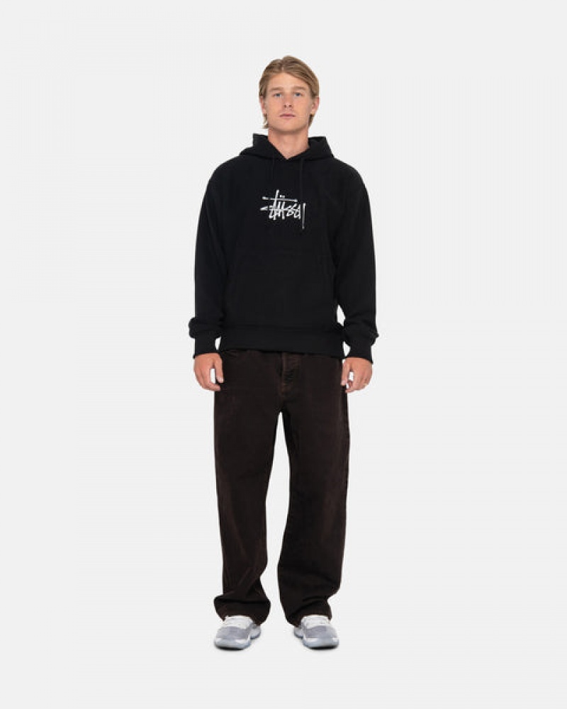 Men Stussy Basic Applique Hoodie Black Australia | HJT-7052