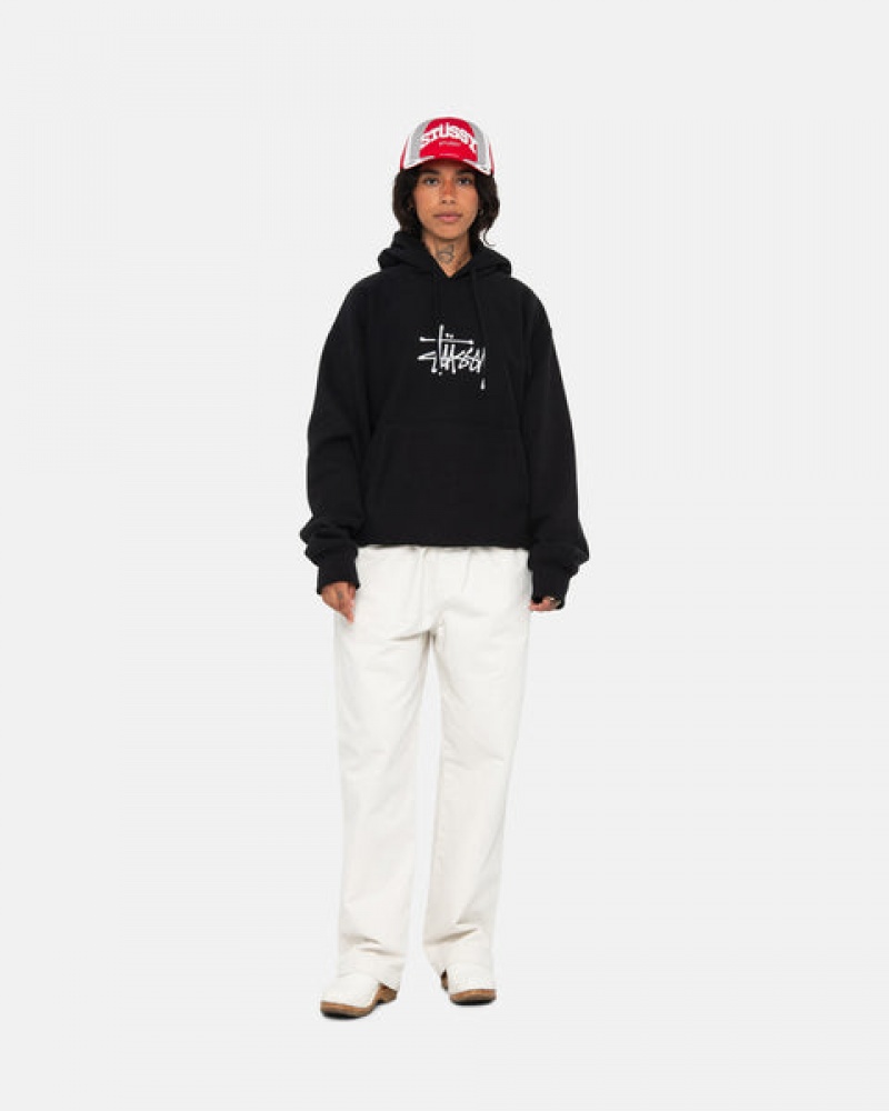 Men Stussy Basic Applique Hoodie Black Australia | HJT-7052