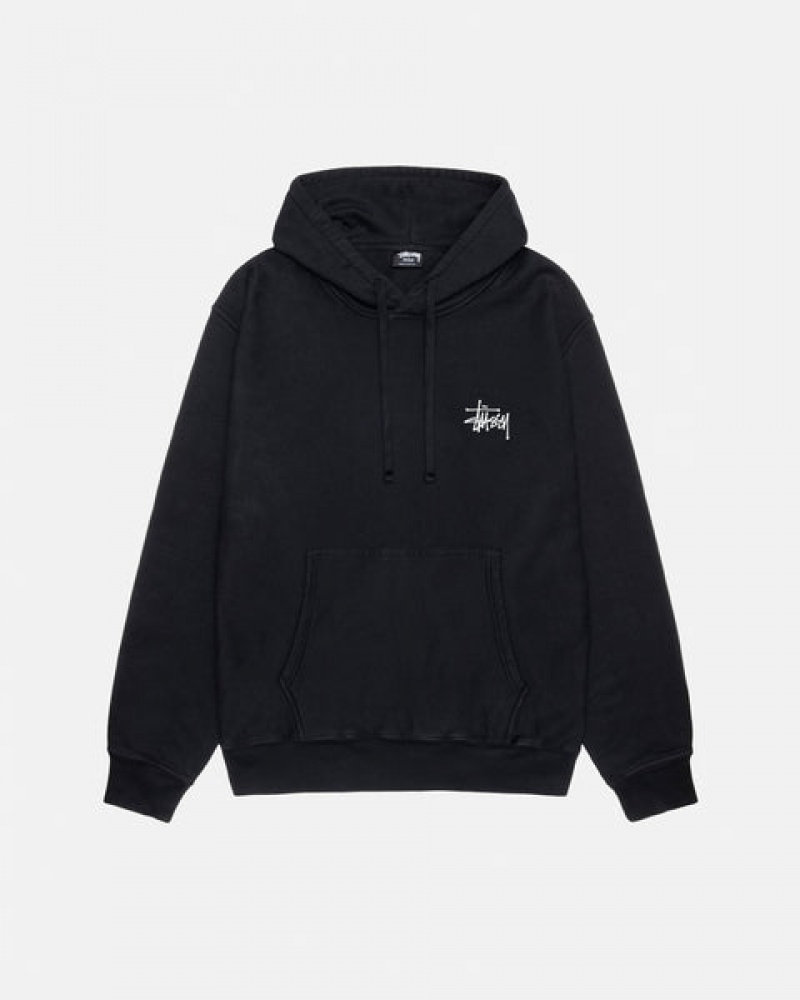 Men Stussy Basic Stüssy Pigment Dyed Hoodie Black Australia | QSA-1842