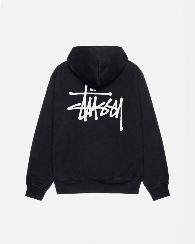 Men Stussy Basic Stüssy Pigment Dyed Hoodie Black Australia | QSA-1842