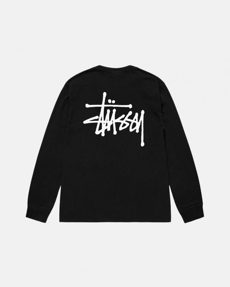 Men Stussy Basic Stüssy Pigment Dyed Ls Tee T Shirt Black Australia | QJW-4926