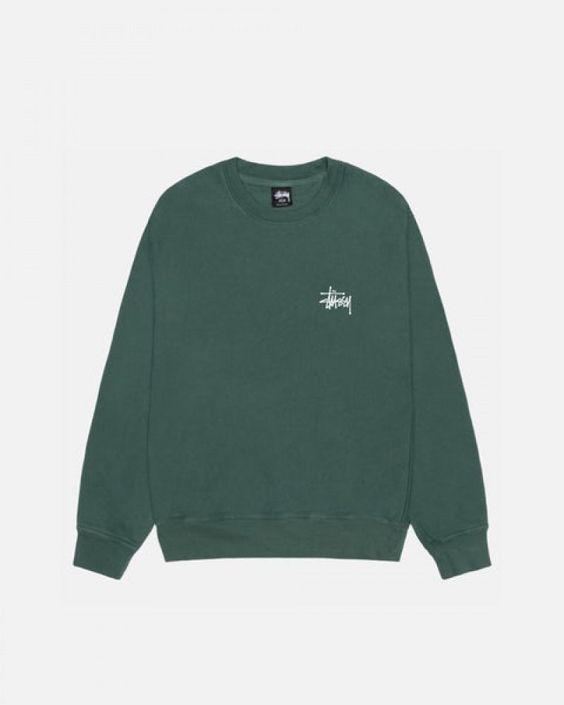 Men Stussy Basic Stussy Crew Pigment Dyed Sweatshirts Green Australia | VBG-9321