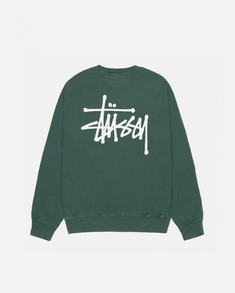 Men Stussy Basic Stussy Crew Pigment Dyed Sweatshirts Green Australia | VBG-9321