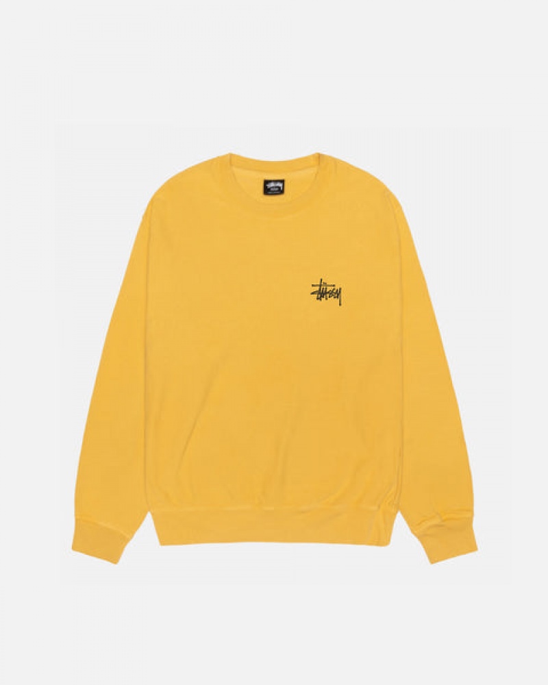 Men Stussy Basic Stussy Crew Pigment Dyed Sweatshirts Yellow Australia | DEQ-3570