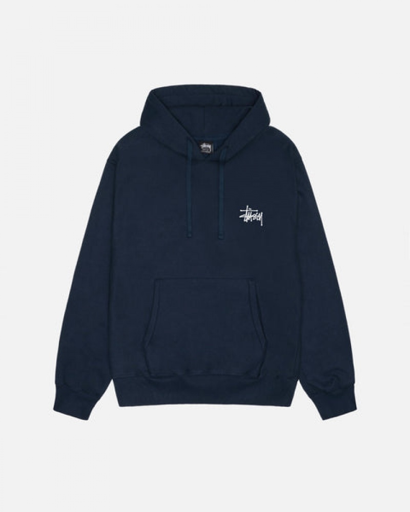 Men Stussy Basic Stussy Hoodie Navy Australia | TZB-7055