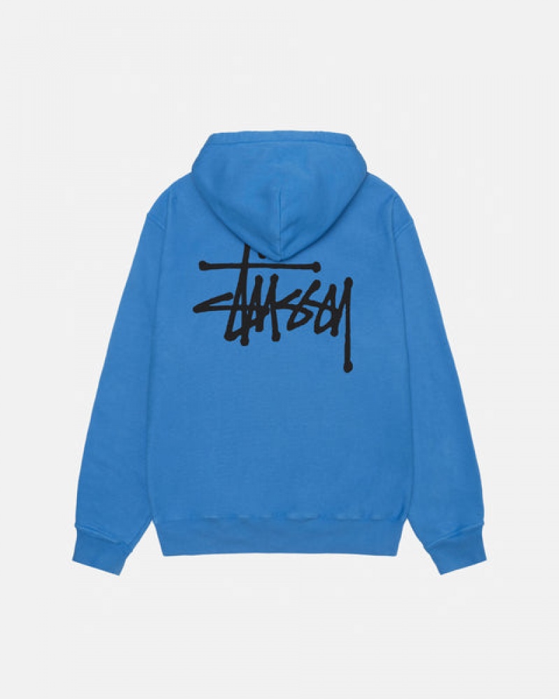 Men Stussy Basic Stussy Hoodie Pigment Dyed Hoodie Blue Australia | FHM-4231