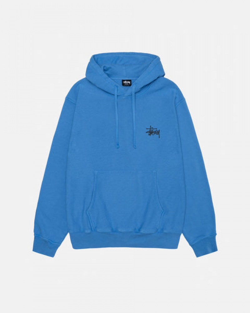 Men Stussy Basic Stussy Hoodie Pigment Dyed Hoodie Blue Australia | FHM-4231