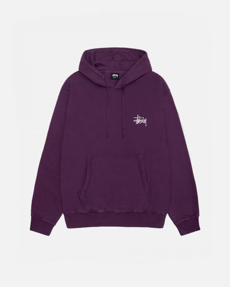 Men Stussy Basic Stussy Hoodie Pigment Dyed Hoodie Purple Australia | KUA-2099