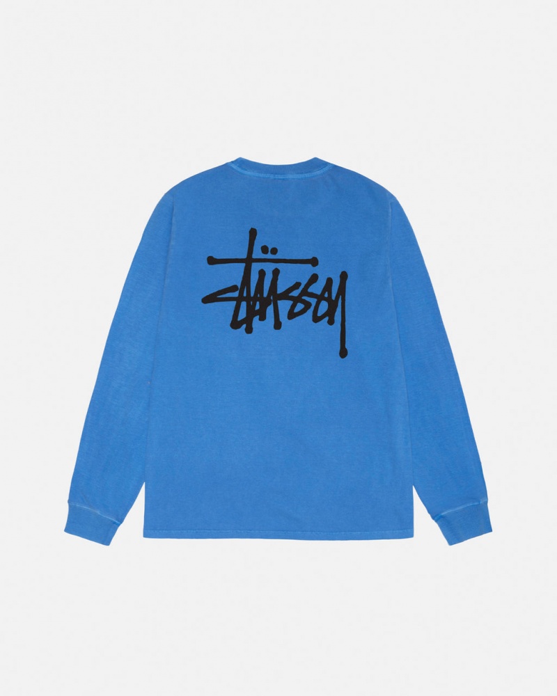 Men Stussy Basic Stussy LS Tee Pigment Dyed T Shirt Blue Australia | DGQ-1767