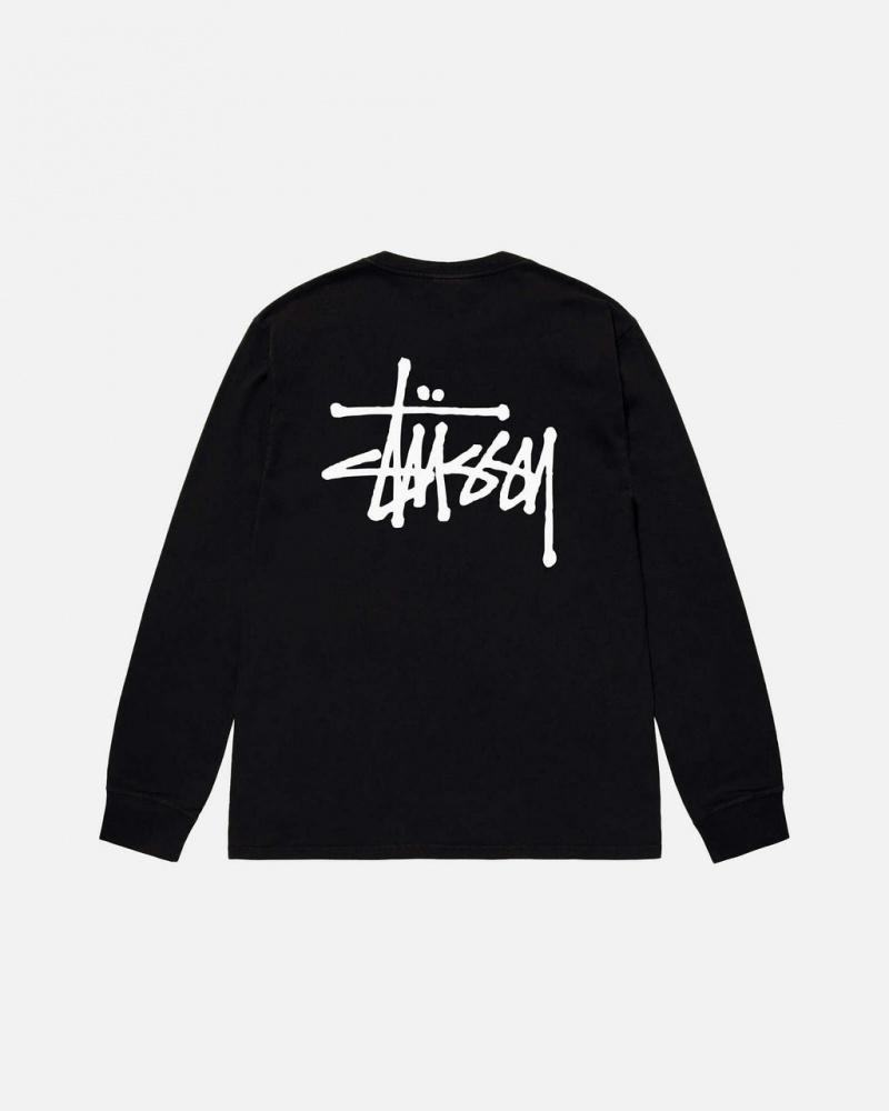 Men Stussy Basic Stussy Ls Tee T Shirt Black Australia | PLI-2009