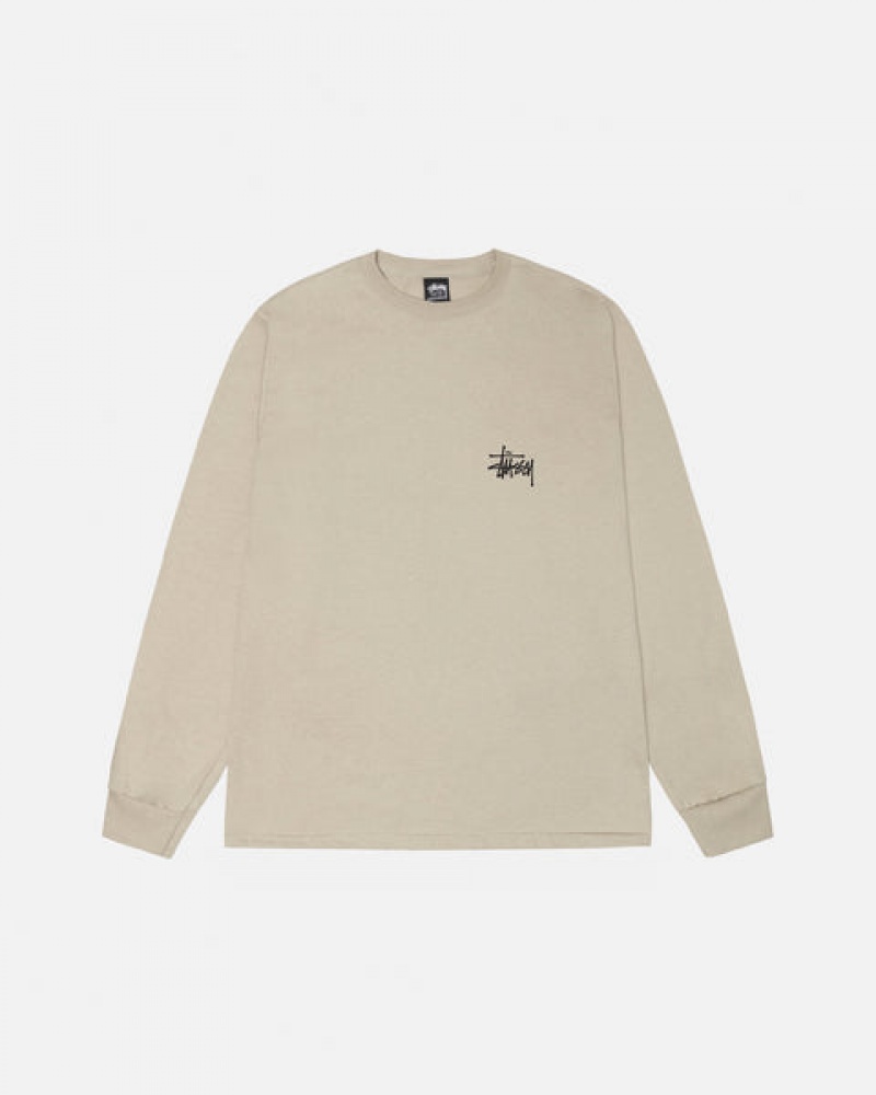 Men Stussy Basic Stussy Ls Tee T Shirt Khaki Australia | SNQ-2140