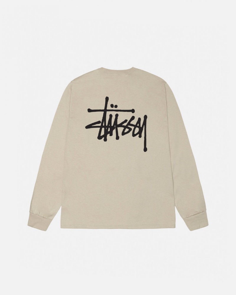 Men Stussy Basic Stussy Ls Tee T Shirt Khaki Australia | SNQ-2140