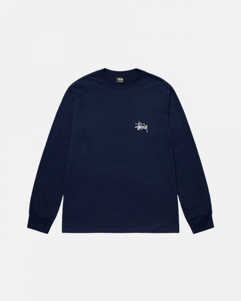 Men Stussy Basic Stussy Ls Tee T Shirt Navy Australia | DSG-8594