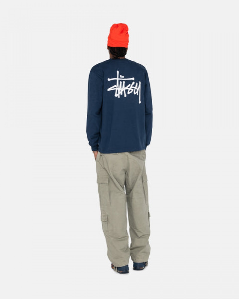 Men Stussy Basic Stussy Ls Tee T Shirt Navy Australia | DSG-8594