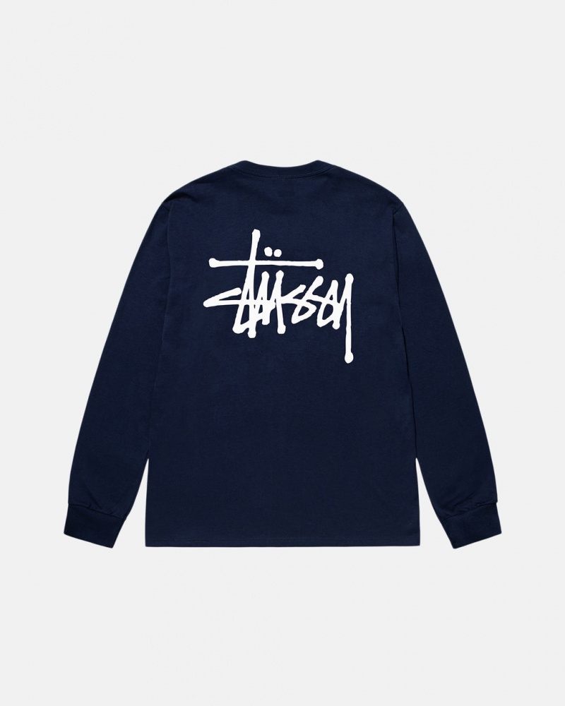 Men Stussy Basic Stussy Ls Tee T Shirt Navy Australia | DSG-8594