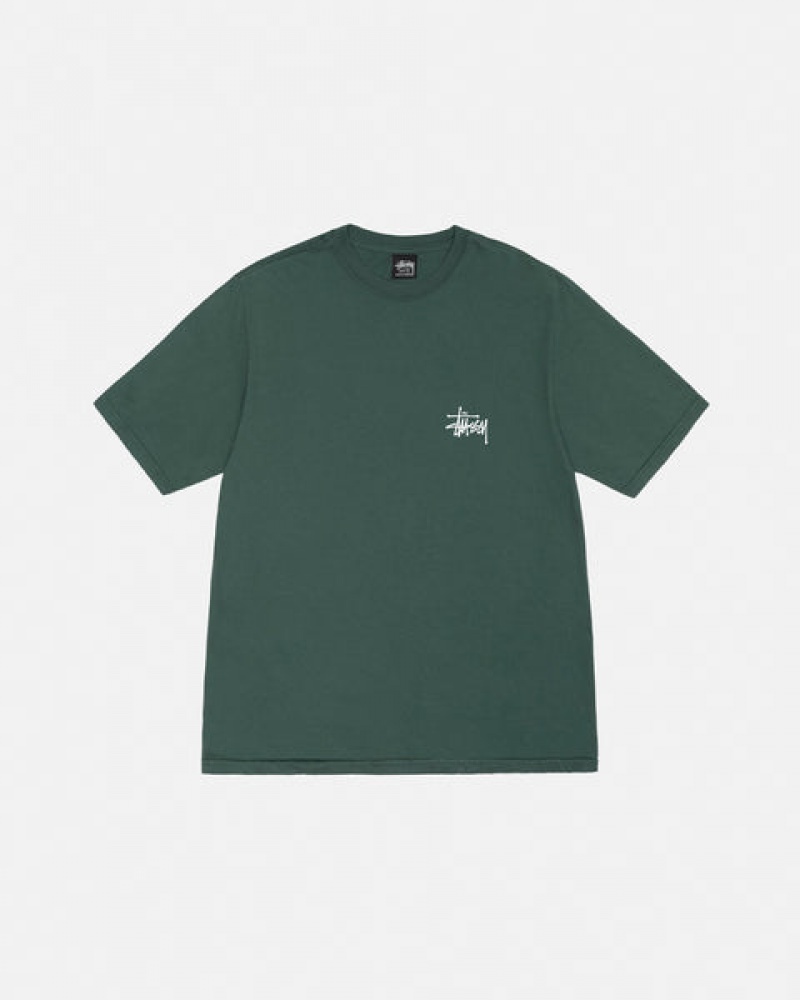 Men Stussy Basic Stussy Tee Pigment Dyed T Shirt Green Australia | ZQM-6297