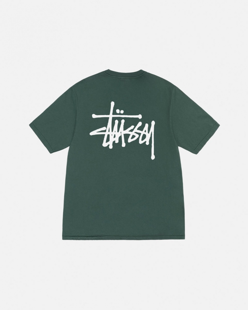 Men Stussy Basic Stussy Tee Pigment Dyed T Shirt Green Australia | ZQM-6297