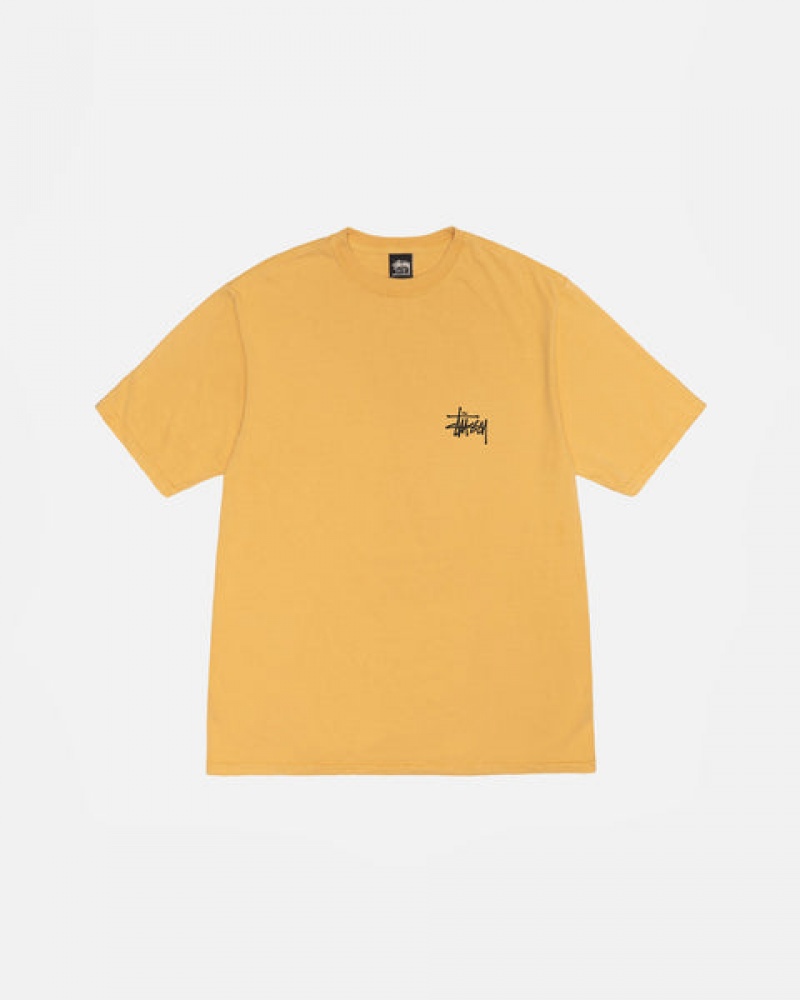 Men Stussy Basic Stussy Tee Pigment Dyed T Shirt Yellow Australia | SIF-7160