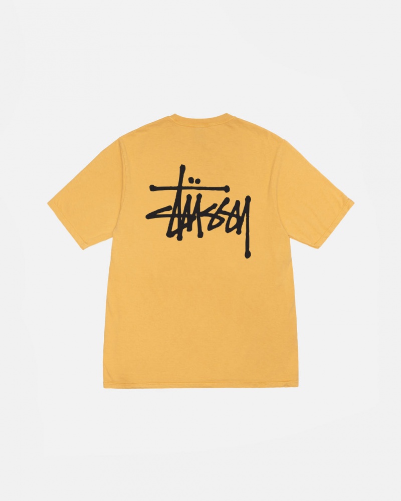 Men Stussy Basic Stussy Tee Pigment Dyed T Shirt Yellow Australia | SIF-7160