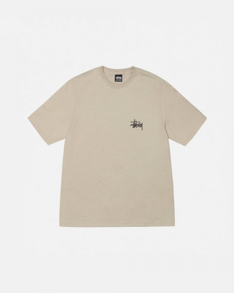 Men Stussy Basic Stussy Tee T Shirt Khaki Australia | IUS-6015