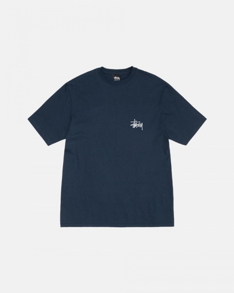 Men Stussy Basic Stussy Tee T Shirt Navy Australia | CLV-0169