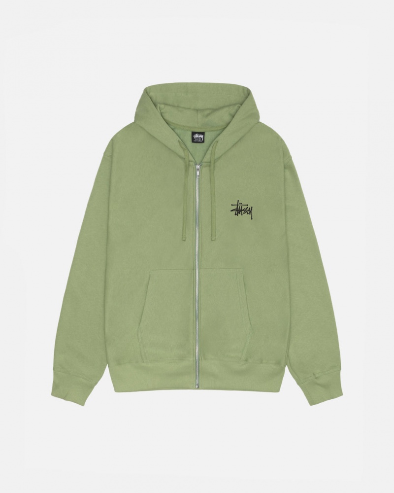 Men Stussy Basic Stussy Zip Hood Sweatshirts Green Australia | PBK-2934