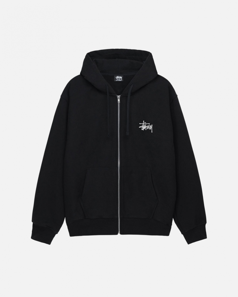 Men Stussy Basic Stussy Zip Hoodie Black Australia | JGT-1895