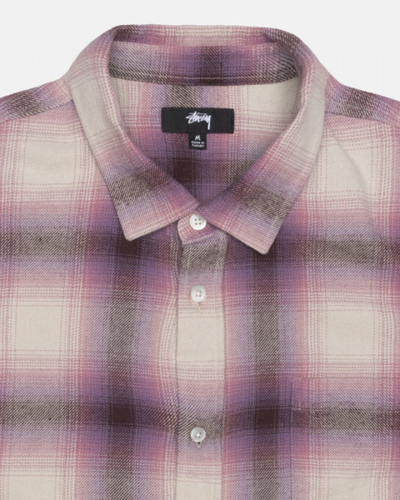 Men Stussy Bay Plaid Shirts Burgundy Australia | MPV-9458