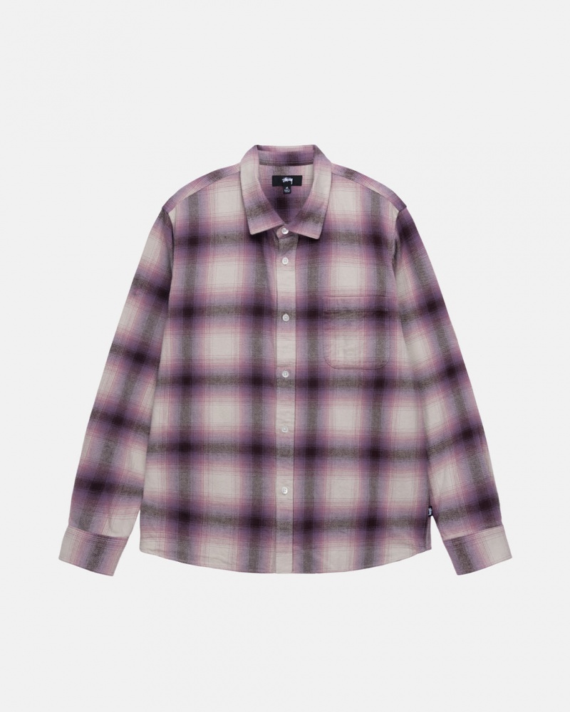 Men Stussy Bay Plaid Shirts Burgundy Australia | MPV-9458