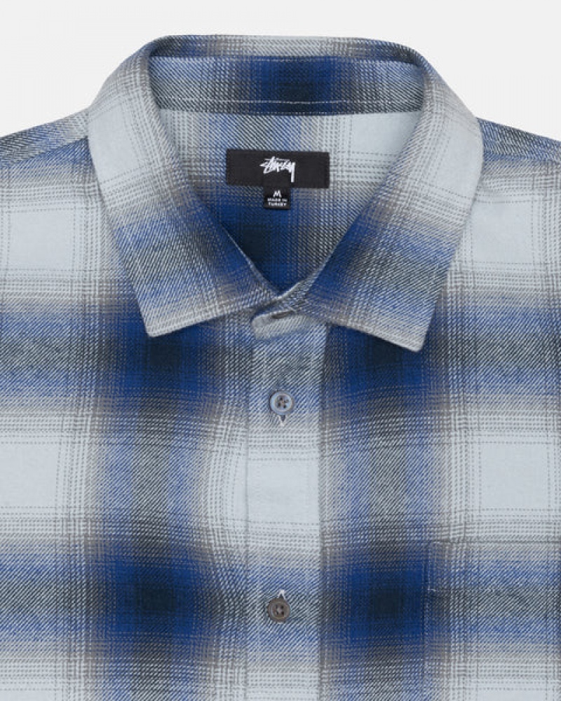 Men Stussy Bay Plaid Shirts Navy Australia | GUG-6750