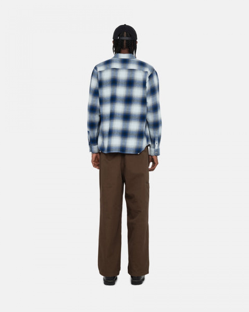 Men Stussy Bay Plaid Shirts Navy Australia | GUG-6750