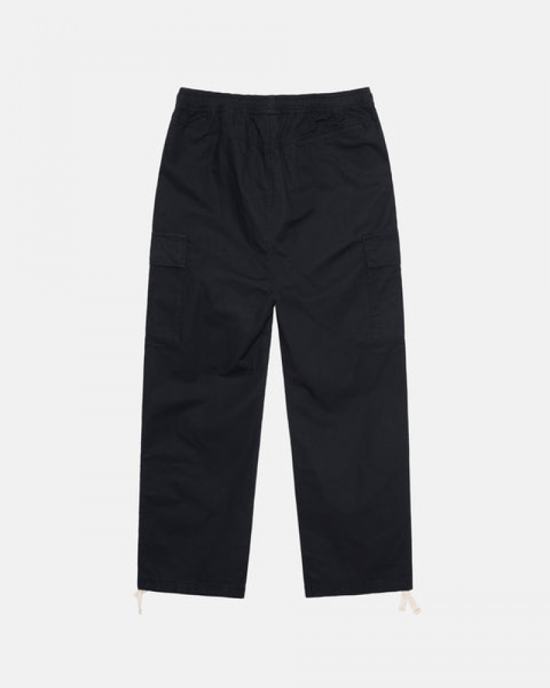 Men Stussy Beach Pant Ripstop Cargo Pants Black Australia | TIL-4531