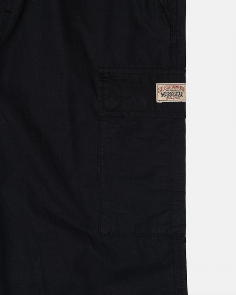 Men Stussy Beach Pant Ripstop Cargo Pants Black Australia | TIL-4531