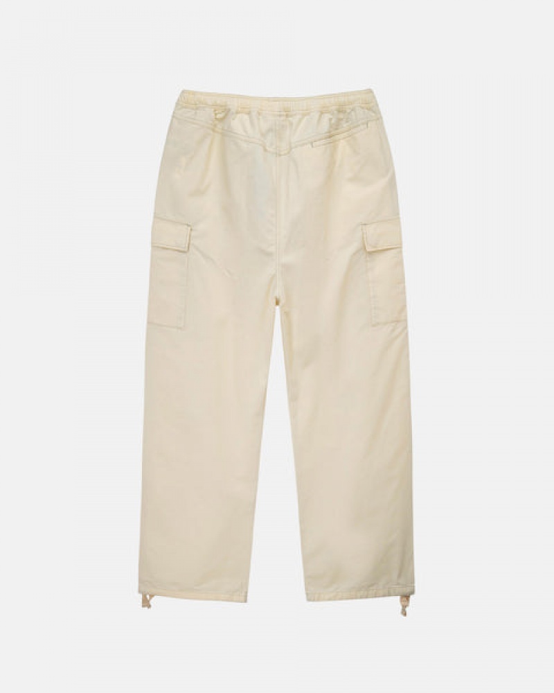 Men Stussy Beach Pant Ripstop Cargo Pants Cream Australia | TRO-5147