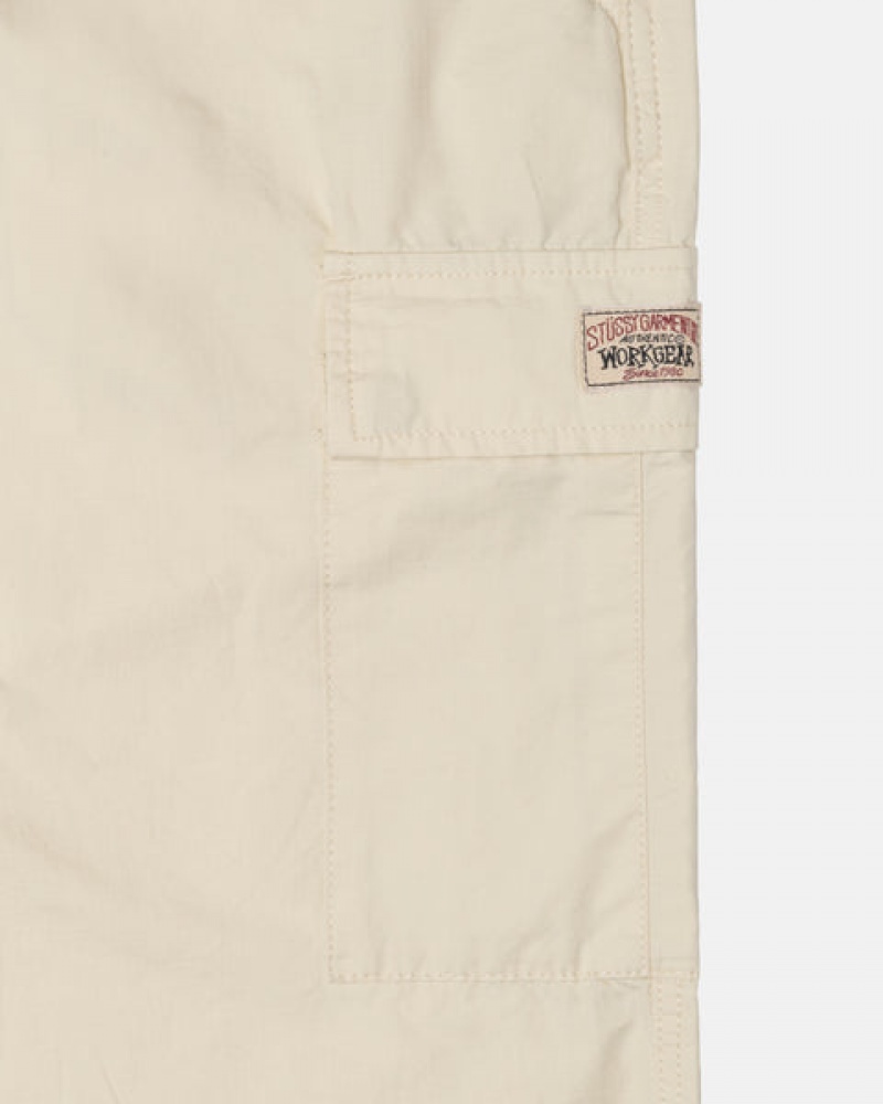 Men Stussy Beach Pant Ripstop Cargo Pants Cream Australia | TRO-5147