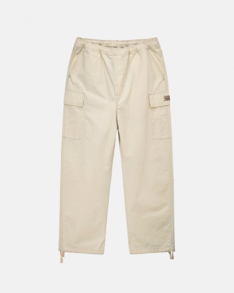 Men Stussy Beach Pant Ripstop Cargo Pants Cream Australia | TRO-5147