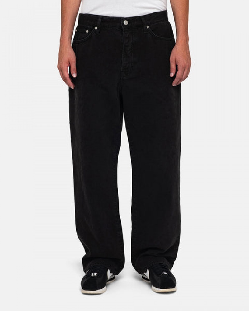 Men Stussy Big Ol' Jean Washed Canvas Pants Black Australia | QBZ-3068