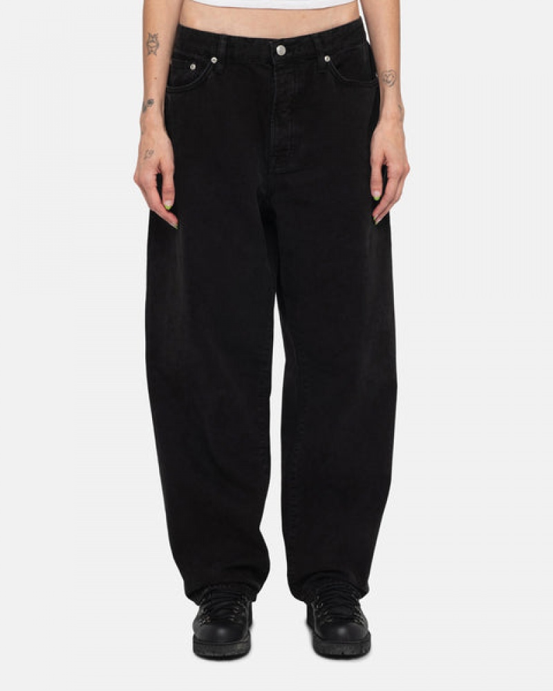 Men Stussy Big Ol' Jean Washed Canvas Pants Black Australia | QBZ-3068