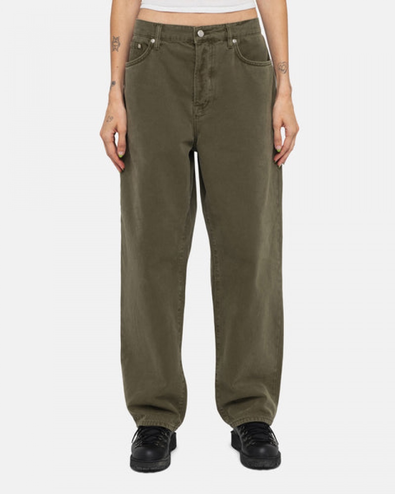 Men Stussy Big Ol' Jean Washed Canvas Pants Olive Australia | NAN-3849