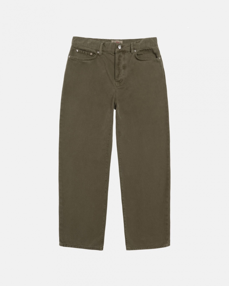 Men Stussy Big Ol\' Jean Washed Canvas Pants Olive Australia | NAN-3849