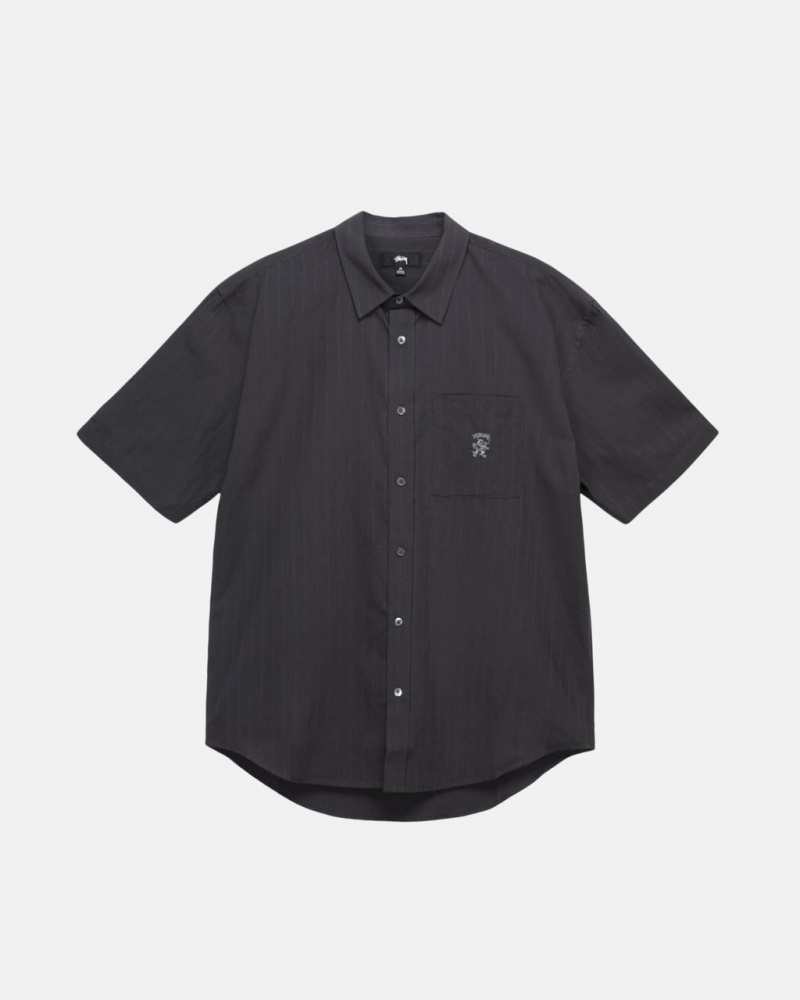 Men Stussy Boxy Striped Shirts Black Australia | VHO-4588