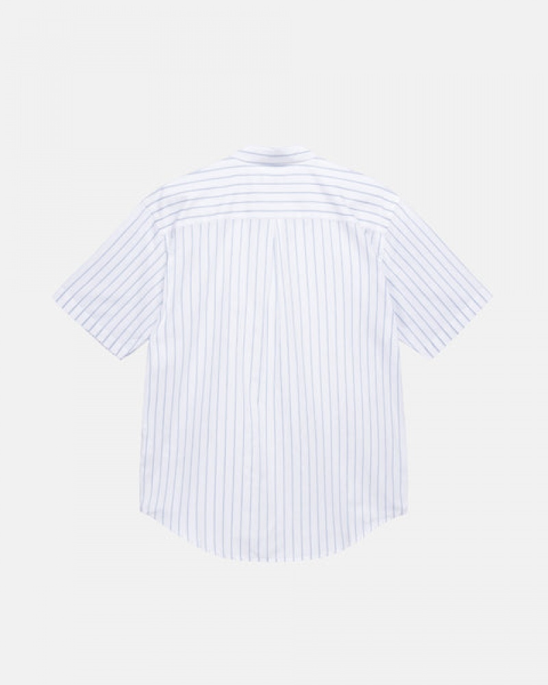 Men Stussy Boxy Striped Shirts White Australia | VMS-0859