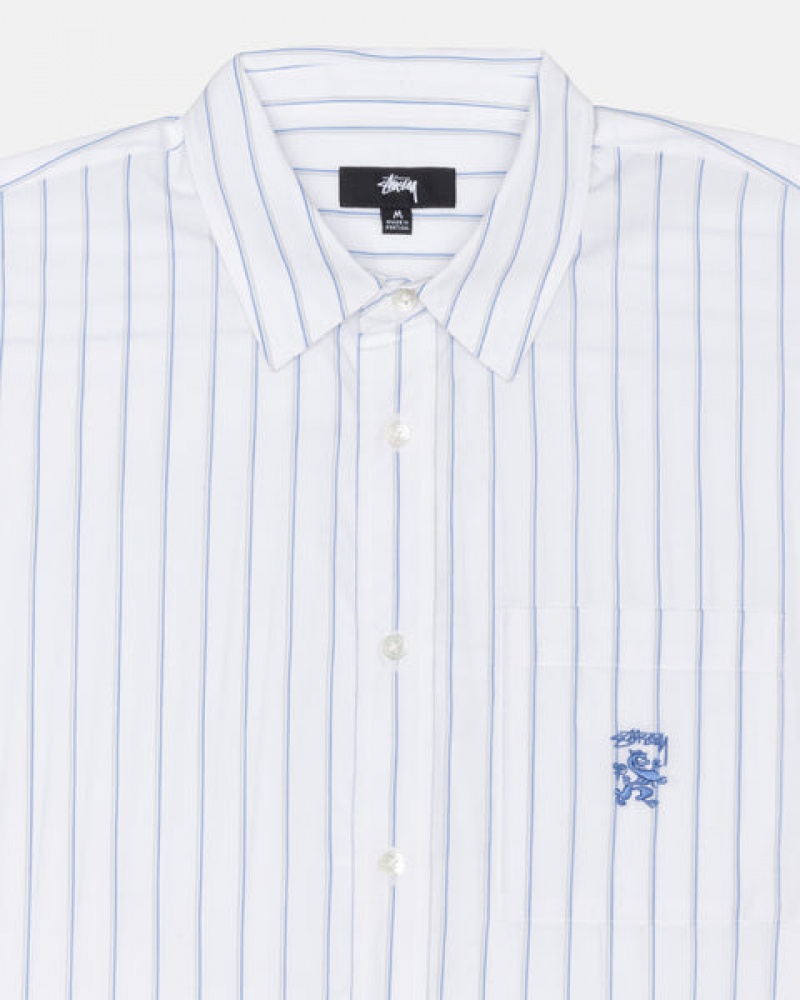 Men Stussy Boxy Striped Shirts White Australia | VMS-0859